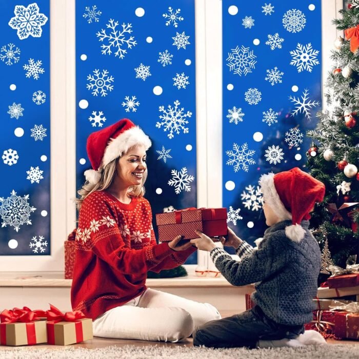 284 Pcs Christmas Window Clings Christmas Window Stickers Snowflake Window Clings Decals for Christmas Decorations Holiday Decorations Ornaments Party Supplies 9 Sheets - Image 2