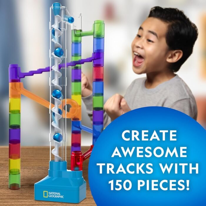 National Geographic Marble Run with Motorized Elevator - 150-Piece Marble Maze Kit with Motorized Spiral Lift, 30 Marbles, Storage Bag & More, Perpetual Motion Machine, Marble Game, Kids Physics Toys - Image 4