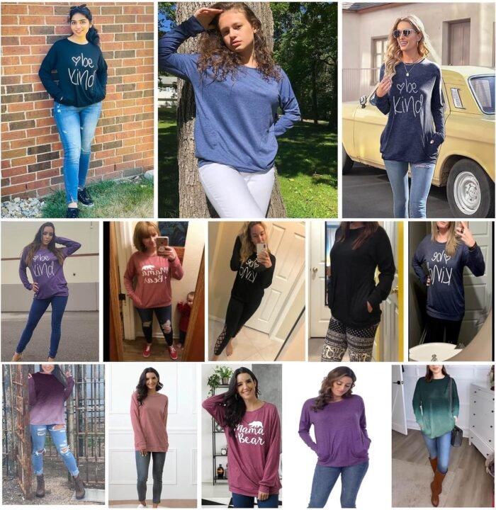 ONLYSHE Womens Crewneck Sweatshirt Casual Loose Fitting Tops Long Sleeve T Shirt - Image 2