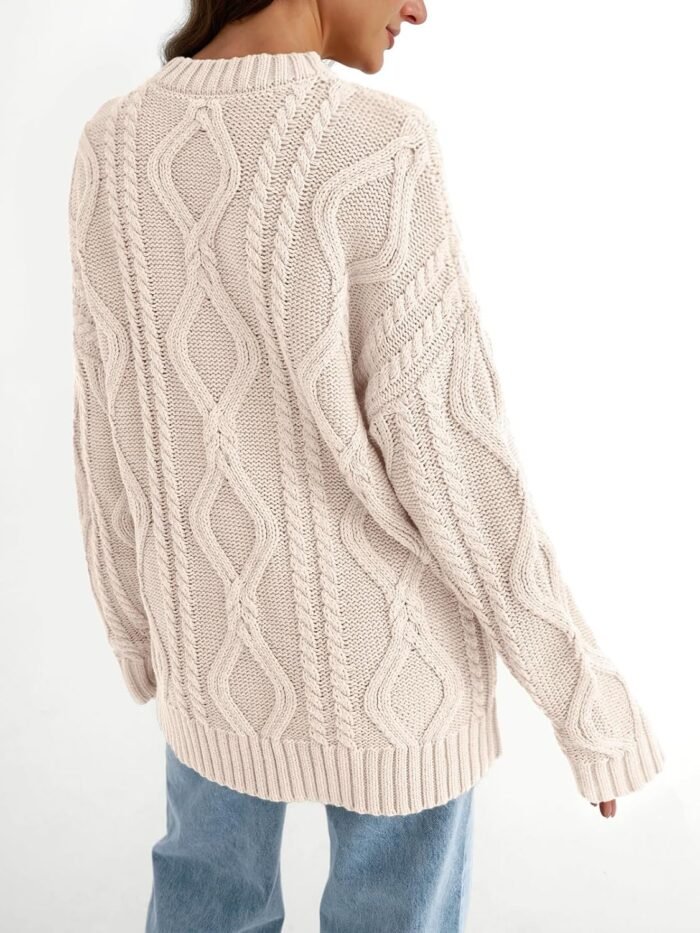 Trendy Queen Women's Oversized Cable Knit Crewneck Sweaters - Image 4