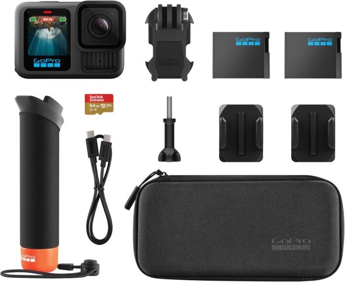 GoPro HERO13 Black Accessory Bundle - Includes The Handler, 2 Enduro Batteries, 2 Curved Adhesive Mounts, 64GB SanDisk MicroSD Card, and Carrying Case - Image 2