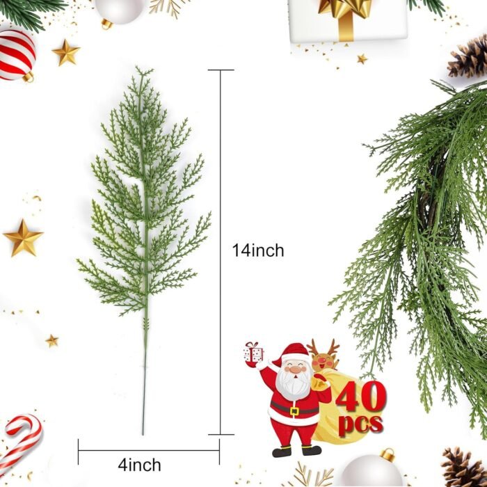 Hananona 40 Pcs Artificial Pine Sprigs Faux Greenery Stems Pine Picks Plastic Christmas Decor - DIY Holiday Accessories (40, Green) - Image 2