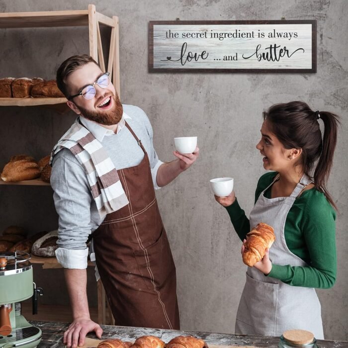 Jetec The Secret Ingredient Is Always Love and Butter Sign Funny Wood Kitchen Sign Funny Farmhouse Wall Kitchen Decor Rustic Kitchen Wall Decoration, 15.7 x 4.7 Inch(White) - Image 3