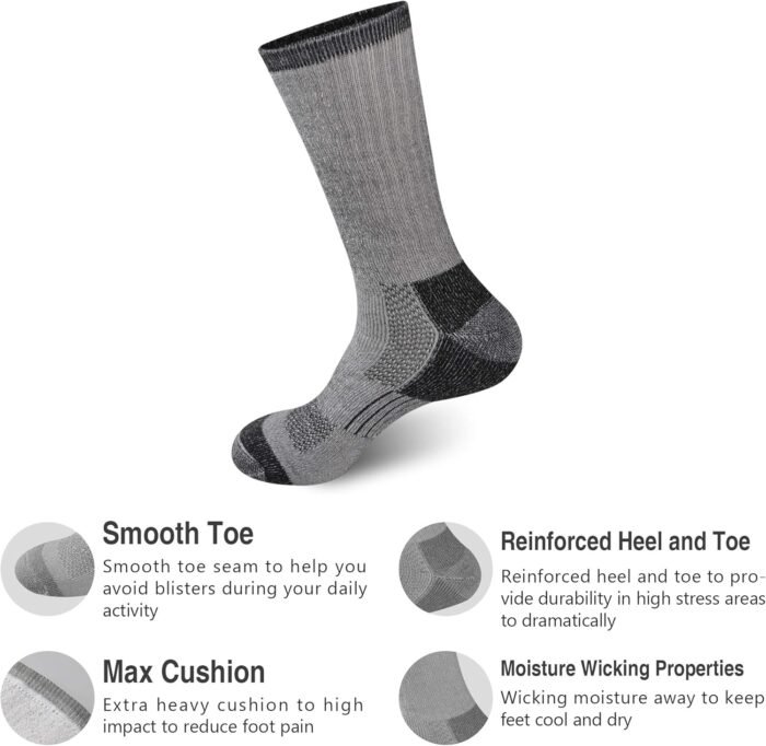 GKX Men's Merino Wool Moisture Wicking Outdoor Hiking Heavy Duty Work Cushion Crew Socks - Image 4