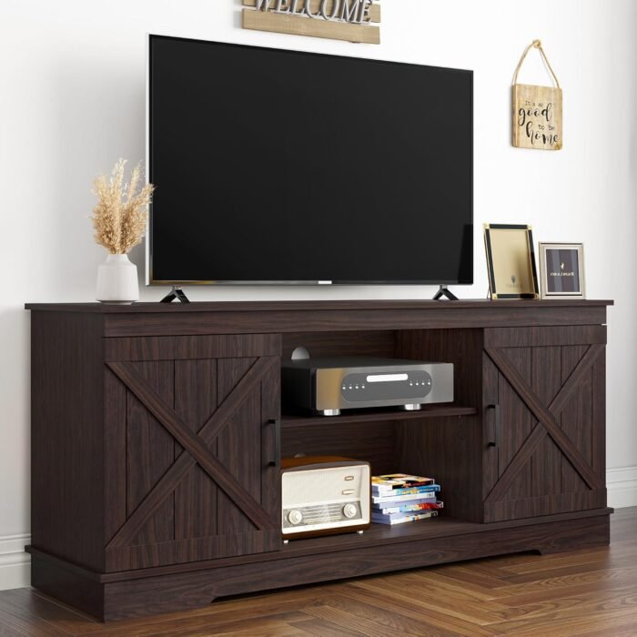 YITAHOME TV Stand for 65 Inch TV, Farmhouse Entertainment Center with Double Barn Doors and Storage Cabinets, Rustic TV Cabinet Media Console Table for Living Room, 59 Inch, Espresso - Image 4