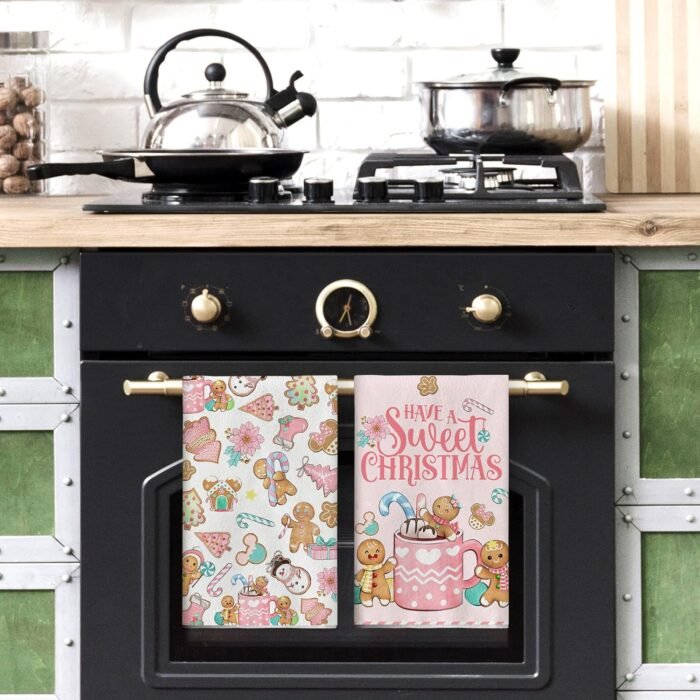 Pink Gingerbread Christmas Kitchen Towels Gingerbread Mouse Christmas Dish Towels Candy Cane Gingerbread Man New Year Xmas Kitchen Decor Christmas Decorations for Home Party - Image 4