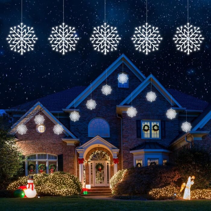Christmas Snowflake Icicle Lights Outdoor - Plug-in 10.5ft 5 Drops 240LED Snowflake Window Lights with 8 Modes, Hanging Lights for Indoor Outdoor Porch Eaves Rooftops Pergola Canopy Christmas Decor - Image 8
