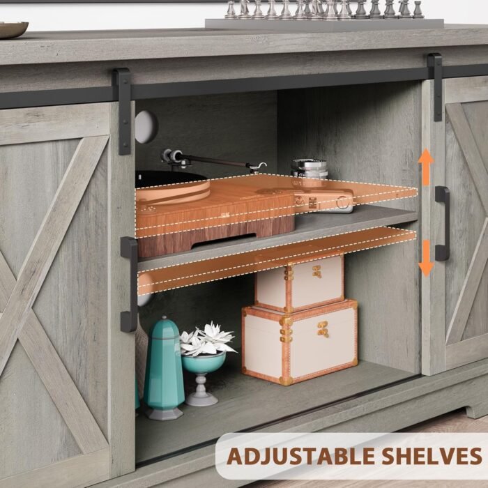 IDEALHOUSE Farmhouse TV Stand for 65 Inch TV, Entertainment Center with Storage and Sliding Barn Doors, Modern Media TV Console TV Stands for Living Room Bedroom (Gray Wash) - Image 5