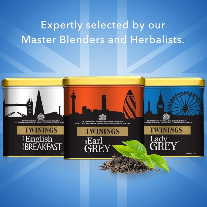 Twinings London Skyline Red, White, and Blue Commemorative Collection of Loose Leaf Teas, Limited Edition Gift Set, 100g Tins (Pack of 3), Includes Original English Breakfast, The Earl Grey, & Lady Grey Tins - Image 2