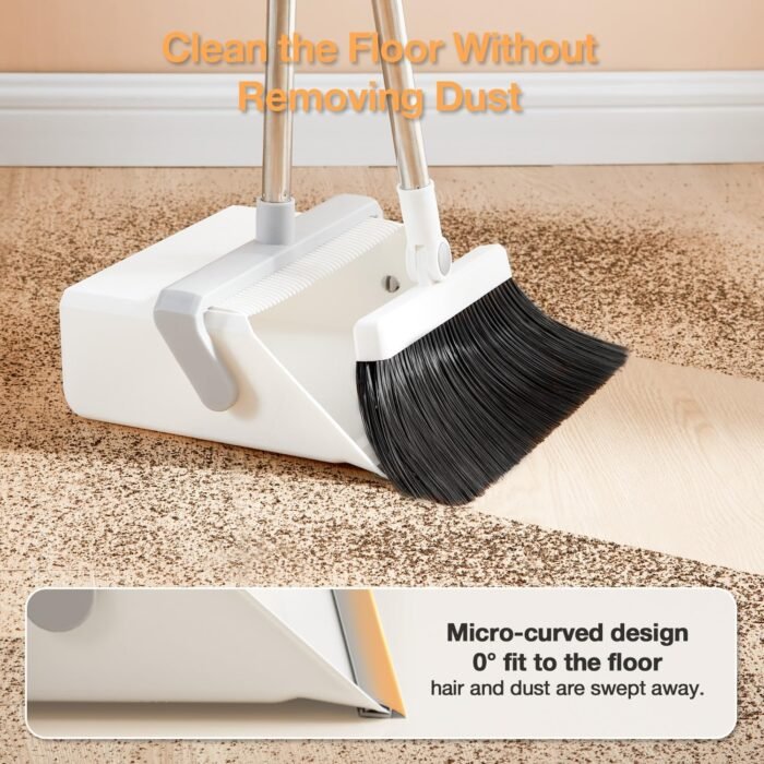 Broom with Dustpan Combo Set,UOEOS One-Sweep Clean,Pet Hair Removal Broom with Self-Cleaning Double-Layer Teeth,High Density Broom and Windproof Dustpan for Indoor&Outdoor - Image 5