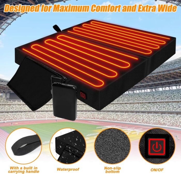 Extra Wide Heated Stadium Seats for Bleachers with 10000mAh Battery Pack, Portable Heated seat Cushion with 3 Level Heat Setting, Foldable Heated Seat Warmer Pad for Outdoor Sports Games - Image 5