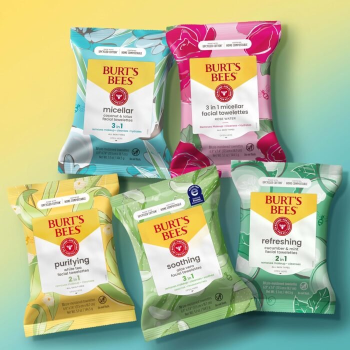 Burt's Bees Stocking Stuffers, Coconut & Lotus Face Wipes, for All Skin Types, Micellar Makeup Remover & Facial Cleansing Towelettes, Skin Care Christmas Gifts, 30 Ct. (3-Pack) - Image 13