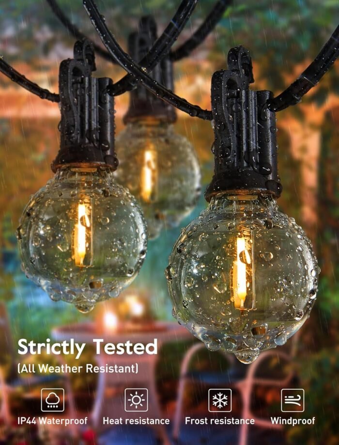 Outdoor String Lights 25 Feet G40 Globe LED Patio Lights with 13 Edison Plastic Bulbs(1 Spare), Waterproof Connectable Hanging Lights for Backyard Porch Balcony Party Decor, E12 Socket Base, Black - Image 5