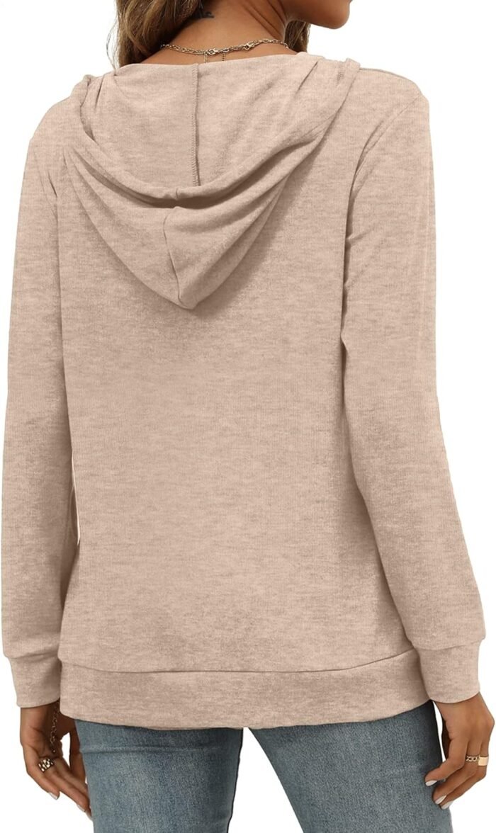 Saloogoe Kangaroo Pocket Hoodies for Womens V Neck Lightweight Sweatshirts Long Sleeve Tops - Image 4