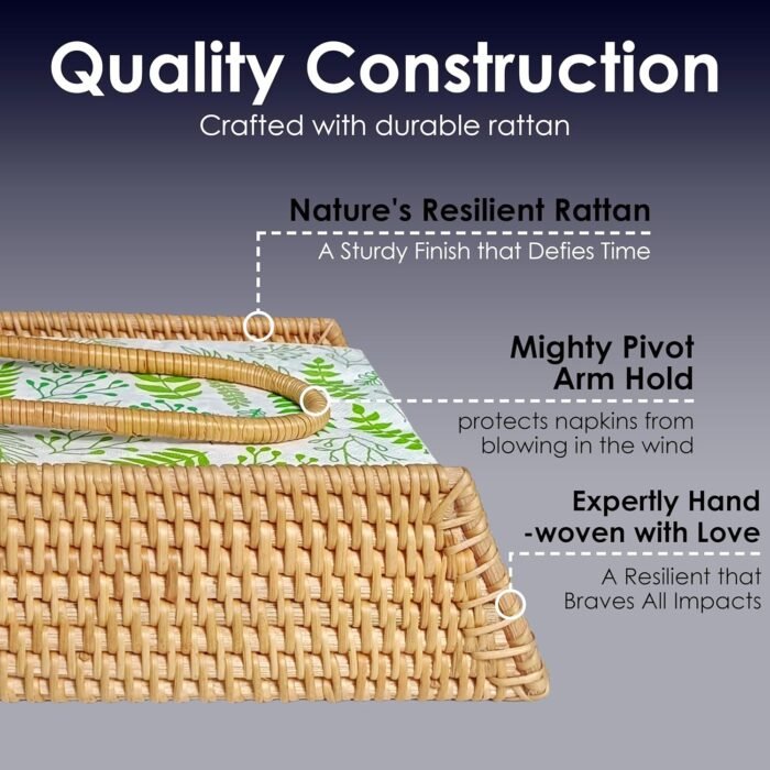 Rattan Napkin Holder, Handcrafted Flat Napkin Holder Basket, Napkin Holder For Kitchen Tables, Indoor And Outdoor, Picnic, Restaurants, Cafe, Home Decor, Napkin Size 7x7in (Elite Pattern) - Image 2