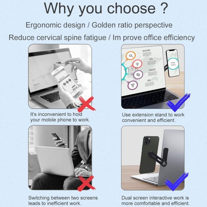 DK177 Magnetic Phone Holder, Laptop or Desktop Monitor Side Mount Phone Holder, Slim Portable Foldable Computer Expansion Bracket Compatible with All Phone, Black-1 - Image 2