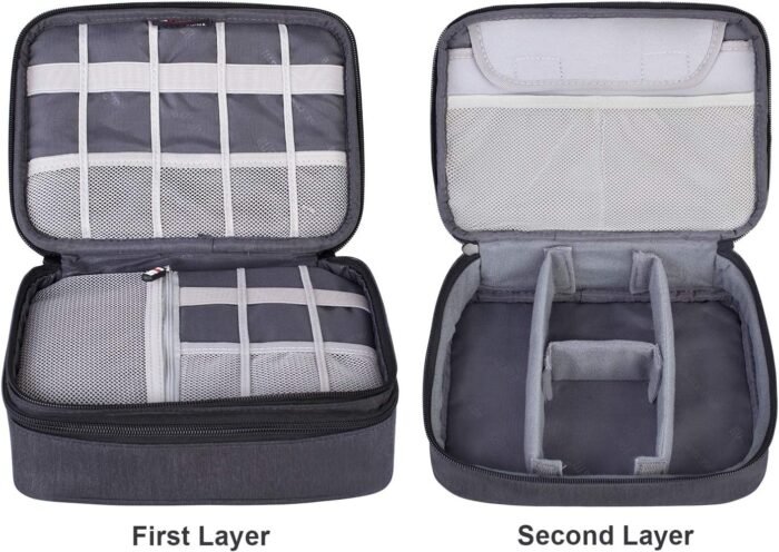 BUBM Electronic Organizer, Double Layer Travel Gadget Storage Bag for Cables, Cord, USB Flash Drive, Power Bank and More-a Sleeve Pouch for 7.9" iPad Mini(Medium,Black) - Image 2