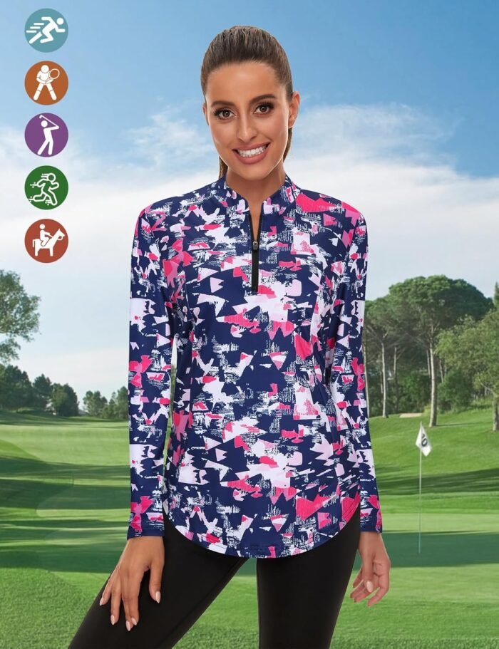 Misyula Womens Golf Shirts 1/4 Zip Sun Protection Quick Dry Tennis Running Athletic Workout Tops - Image 6