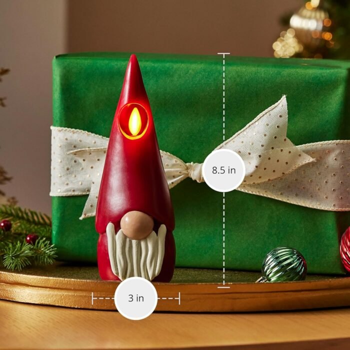Luminara Flameless Candle Gnome Figural 2.8" x 8" Smooth Finish Real Wax Unscented Winter Christmas Decoration (Burgundy) - Image 6