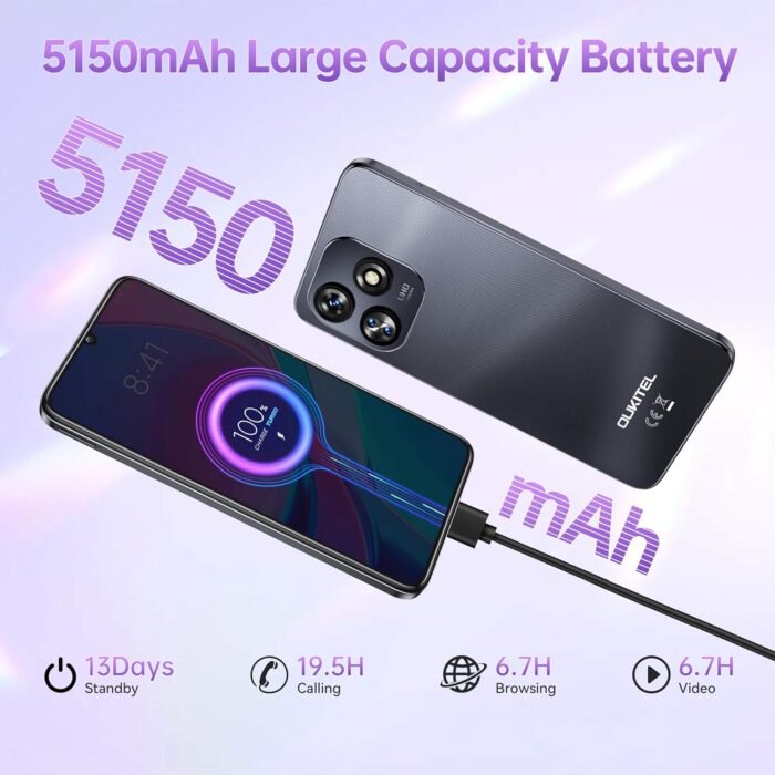 OUKITEL C51 Android 14 Smartphone - 6.8" HD+ Screen Unlocked Cell Phones, 18GB+128GB/SD 1TB, 5150mAh Battery Mobile Phones, 13MP Camera, Three Slots, Face ID/Fingerprint, GPS, BT5.0,T-Mobile, Black - Image 5