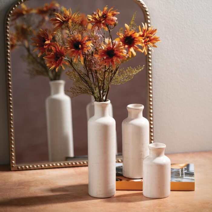 Sullivans White Ceramic Vase Set, Farmhouse Decor, Home Decorative Vase, Vases For Your Kitchen, Bedroom, Office, Living Room, Bathroom, & Shelf Centerpiece Table Decorations (CM2333) - Image 6