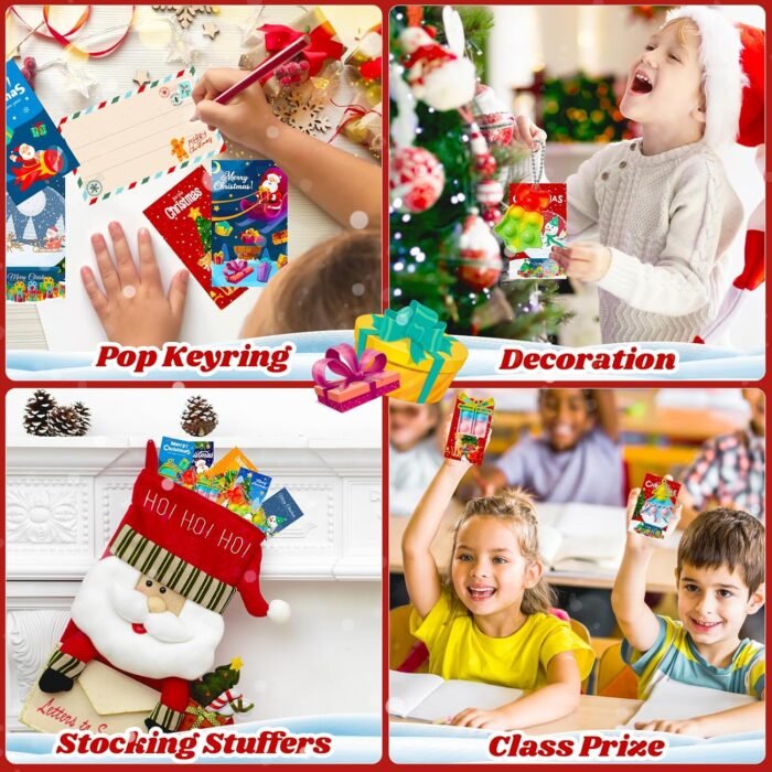 48 PCS Christmas Party Favors Pop Fidget Toys Bulk: Christmas Stocking Stuffers Goodie Bag Stuffers - Prizes for Kids Classroom Gifts from Teacher - Girls Boys (24pcs Keychain + 24pcs Cards) - Image 5