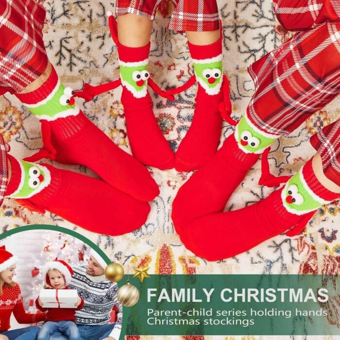 Awoscut Holiday Stockings Novelty Hand In Hand Cute Holiday Gifts Socks Family Couple Matching Xmas Socks for Adult Kid - Image 3