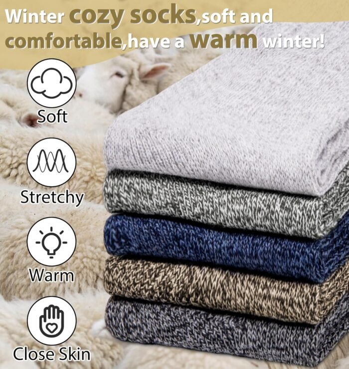 YSense 5 Pairs Womens Wool Socks Thick Knit Warm Winter Socks Cozy Comfy Socks Gifts for Women - Image 4