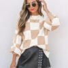 ZESICA Women's 2024 Fall Fashion Turtleneck Long Sleeve Striped Ribbed Knit Loose Pullover Sweater Tops - Image 7