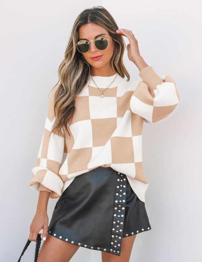ZESICA Women's 2024 Fall Fashion Turtleneck Long Sleeve Striped Ribbed Knit Loose Pullover Sweater Tops - Image 7