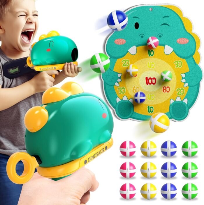 Doloowee Outdoor Toys for 3 4 5 6 Year Old Kids, Dinosaur Dart Board with Sticky Balls for Kids Ages 3-5 6-8, Indoor Outdoor Games Christmas Birthday Gifts for 3 4 5 6-8+ Year Old (Green)