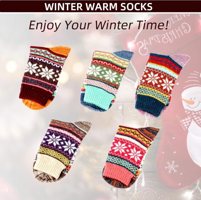 Wool Socks for Women, 5 Pairs Winter Socks for Women, Warm Socks for Women, Thermal Socks for Women Gifts Socks Women - Image 7
