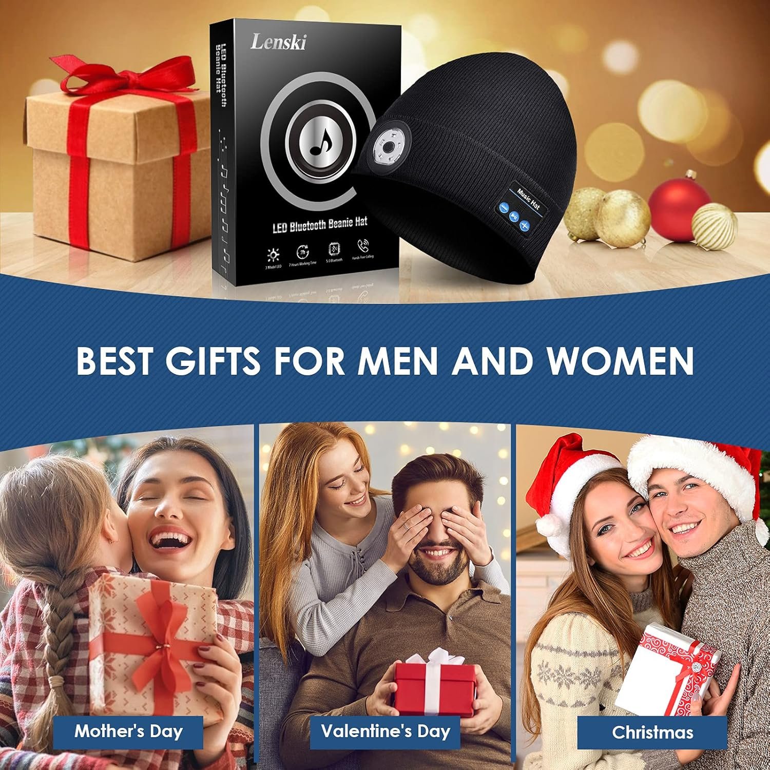 Lenski Stocking Stuffers for Adults Men, Dad Gifts for Men, Bluetooth Beanie Hats, Mens Gifts for Dad Him Grandpa Husband - Image 6