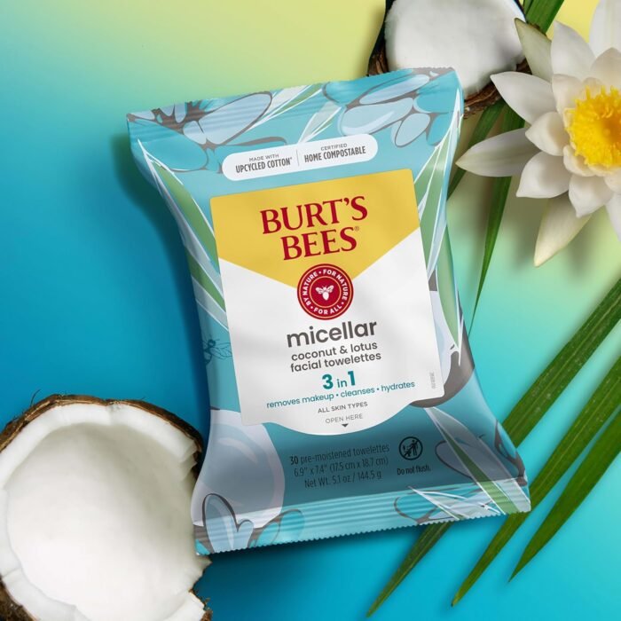 Burt's Bees Stocking Stuffers, Coconut & Lotus Face Wipes, for All Skin Types, Micellar Makeup Remover & Facial Cleansing Towelettes, Skin Care Christmas Gifts, 30 Ct. (3-Pack) - Image 12