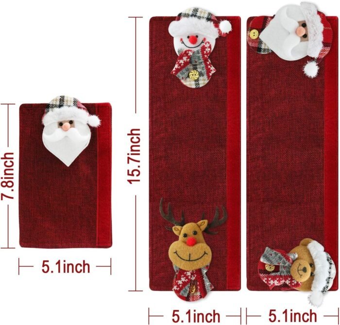 Mosoan Christmas Decorations Indoor 6 Pack Christmas Refrigerator Fridge Door Handle Covers, Santa Snowman Christmas Kitchen Decor Appliance Handle Cover Xmas Holiday Decor - Image 5