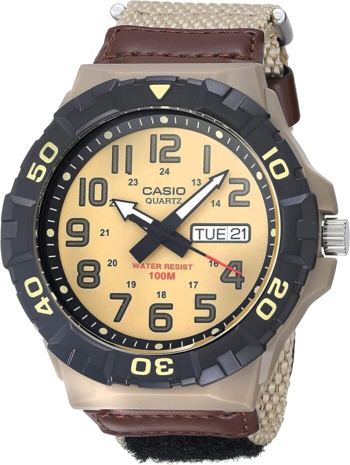 Casio MRW200H Series | Men's Analog Watch | Sporty Design | 100 Meter Water Resistance | Date Display | Rotary Bezel | Regular Time Keeping (HR, Min, SEC, PM, Date, Day) | 3 Year Battery