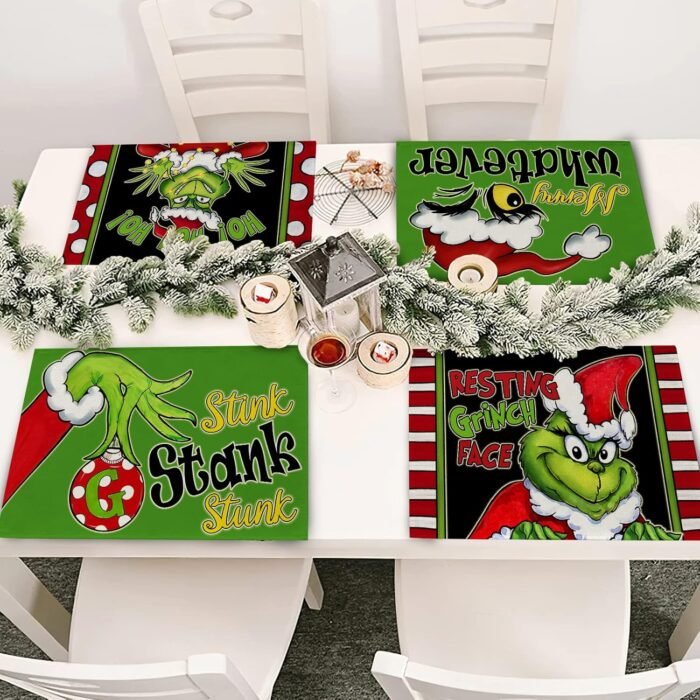 Seliem Christmas Merry Whatever Placemats Set of 4, Xmas Stink Stank Stunk Dining Table Place Mats Home Kitchen Decor, HO Resting Face Winter Holiday Decoration 12 x 18 Inch - Image 7