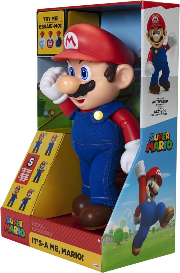 Super Mario It's-A Me, Mario! Collectible Action Figure, Talking Posable Mario Figure, 30+ Phrases and Game Sounds – 12 Inches Tall! - Image 9