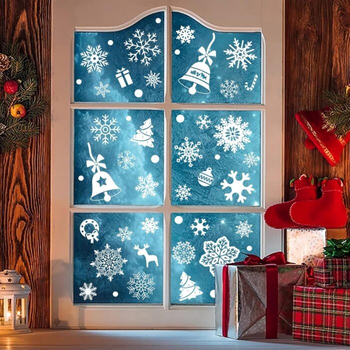 284 Pcs Christmas Window Clings Christmas Window Stickers Snowflake Window Clings Decals for Christmas Decorations Holiday Decorations Ornaments Party Supplies 9 Sheets - Image 4