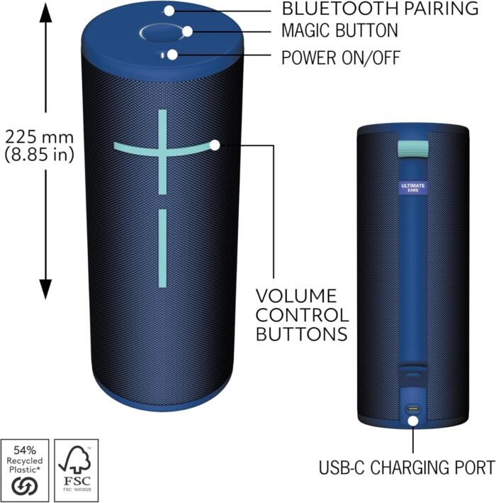 Ultimate Ears MEGABOOM 4 Portable Waterproof Bluetooth Speaker with Powerful 360-Degree Sound and Thundering Bass, Floating Speaker with 20-Hour Battery and 147ft (45m) Range - Blue - Image 5