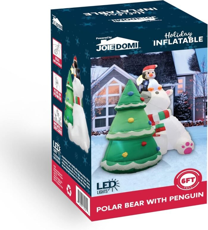 Joiedomi 6 ft Christmas Polar Bear Inflatable Decoration, Polar Bear with Penguin & Xmas Tree Inflatable with Build-in LEDs Blow Up Inflatables for Christmas Party Outdoor, Yard, Garden, Winter Décor - Image 8