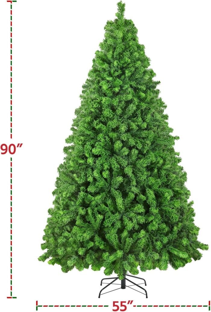 Yaheetech 7.5ft Pre-lit Artificial Christmas Tree with Incandescent Warm White Lights, Flocked Prelighted Xmas Tree with 1284 Branch Tips, 550 Incandescent Lights & Foldable Stand, Pure Green - Image 3