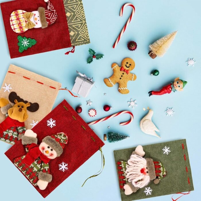 Whaline Drawstring Christmas Doll Bags, 3D Xmas Gift Bags, Christmas Wrapping Bags, Xmas Goodie Bags, Snowman Red Treat Pouch Bags, Sack Stockings, Party Favor Bags, 8 x 11in, 8 x 12in (5 Pack) - Image 6