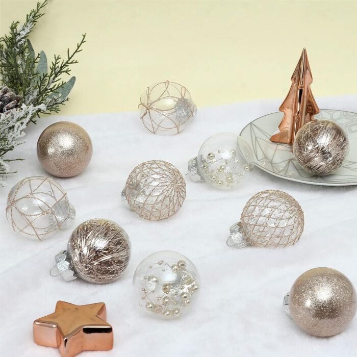 Clear Plastic Christmas Ball Ornaments, 30ct 2.36 Inch Champagne Balls for Tree Decoration - Shatterproof for Holiday Wedding Party Gifts - Image 8