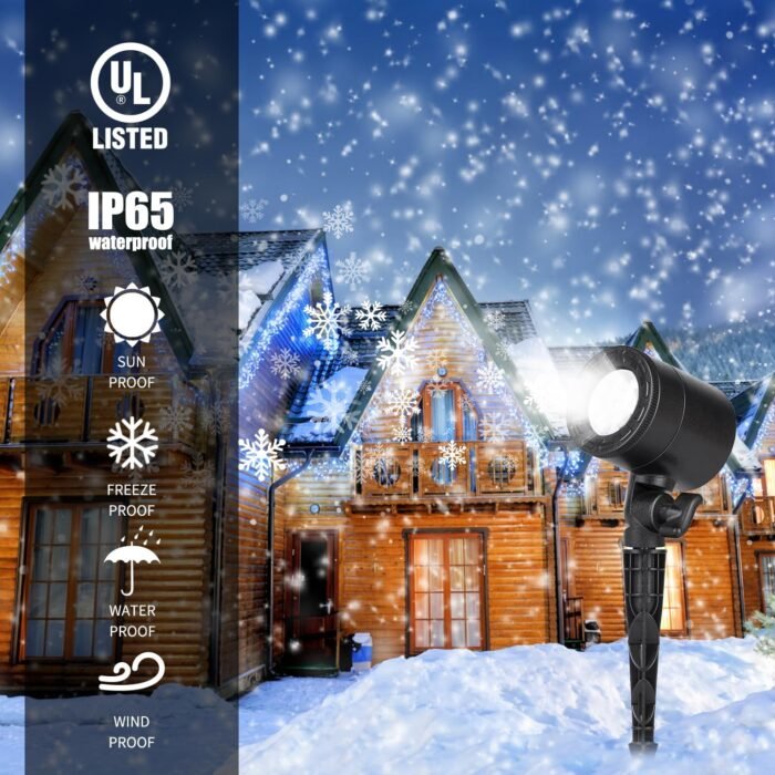 Christmas Snowflake Projector Lights Outdoor, Led Rotating Snowfall Show Lights Waterproof Landscape Decorative Christmas Light Lighting for Xmas Holiday Party Garden Patio Indoor Home Decoration Show - Image 4