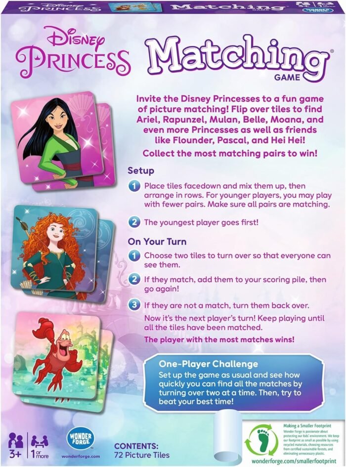 Wonder Forge Disney Princess Matching Game-Fun & Quick Memory Game for Kids | Engaging Toy for Ages 3-5 Years | Features Beloved Disney Princesses | Ideal for Solo or Family Play (Packaging May Vary) - Image 3
