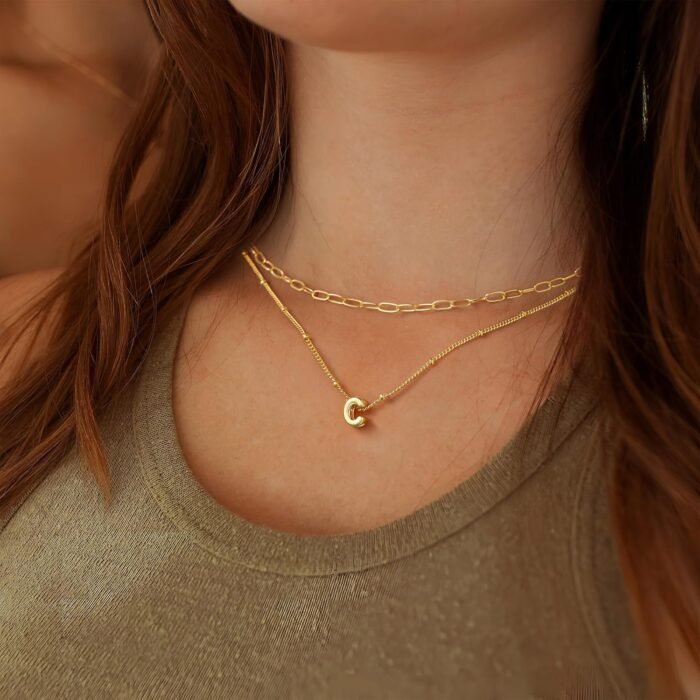 Turandoss Personalized Bubble Letter Necklace - Layered Gold Initial Tiny Small Pendent Necklaces for Women, Dainty Gold Initial Choker Paperclip Chain Necklace Gold Jewelry for Women Gifts - Image 4