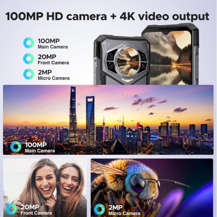 DOOGEE S200 Rugged Smartphone 5G, 10100mAh 33W, 32GB+256GB Android 14 Rugged Unlocked Cell Phone with 1.32" Rear Screen, 100MP+20MP Night Vision, 6.72" FHD+ 120Hz, 4K, NFC, 5G Dual SIM, ATT, Verizon - Image 6