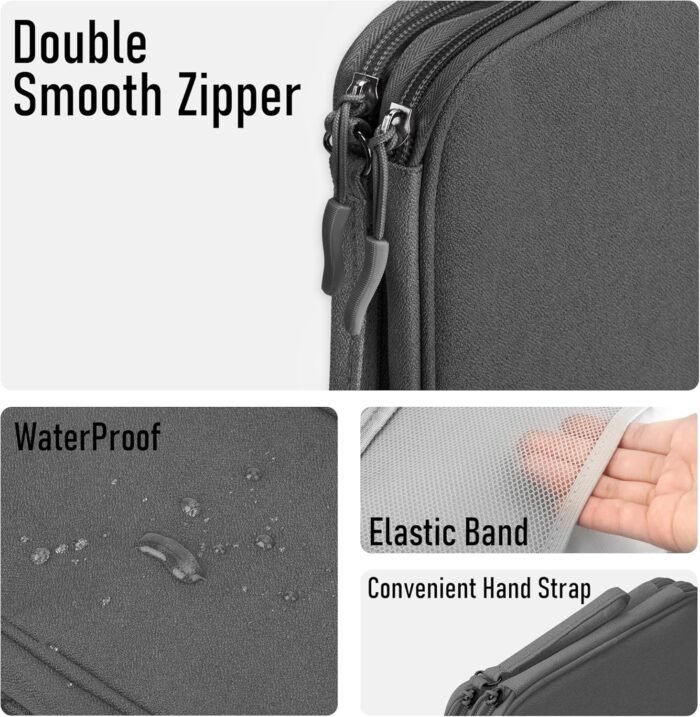 Arae Electronic Organizer, Travel Cable Organizer, Double Layers Portable Waterproof Pouch, Electronic Accessories Storage Case for Cable, Cord, Charger, Phone, Earphone (Dark Gray, L) - Image 4