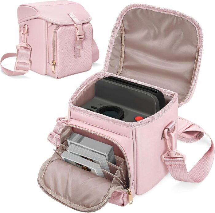 Camera Sling Bag Compatible with Polaroid Now 2nd Generation I-Type, Now+ 2nd Gen I-Type, Now, Now+, OneStep Instant Camera, Camera Crossbody Bag with Adjustable Strap, Pink(Empty Bag)